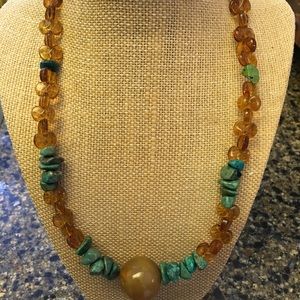 20” hand-beaded necklace green/brown